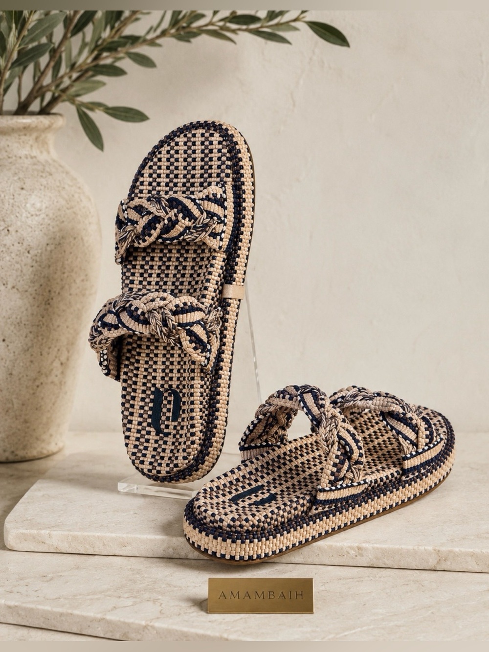 AMAMBAIH Daniela Bio Sandals Woven Multicolor Sculptural Slides NIB Size 9